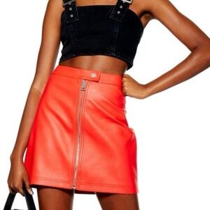 Red Zippered Women's Pleather Skirt